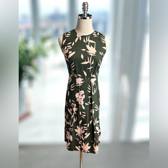 🔥 Marni Flounce Hem Floral Leaf Print Olive Green Dress Size 36 US size 0 - Picture 6 of 13